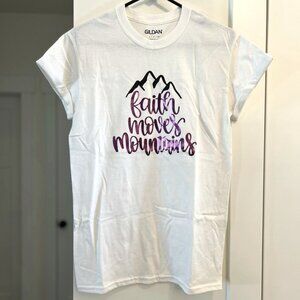Women's small "Faith Moves Mountains" short sleeve shirt